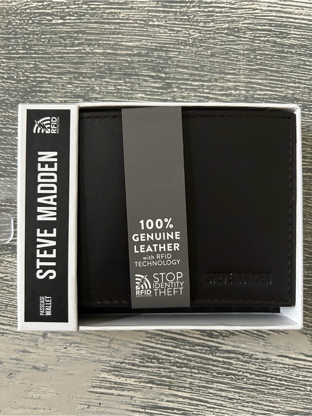 Steve Madden Black Leather RFID Bifold Wallet